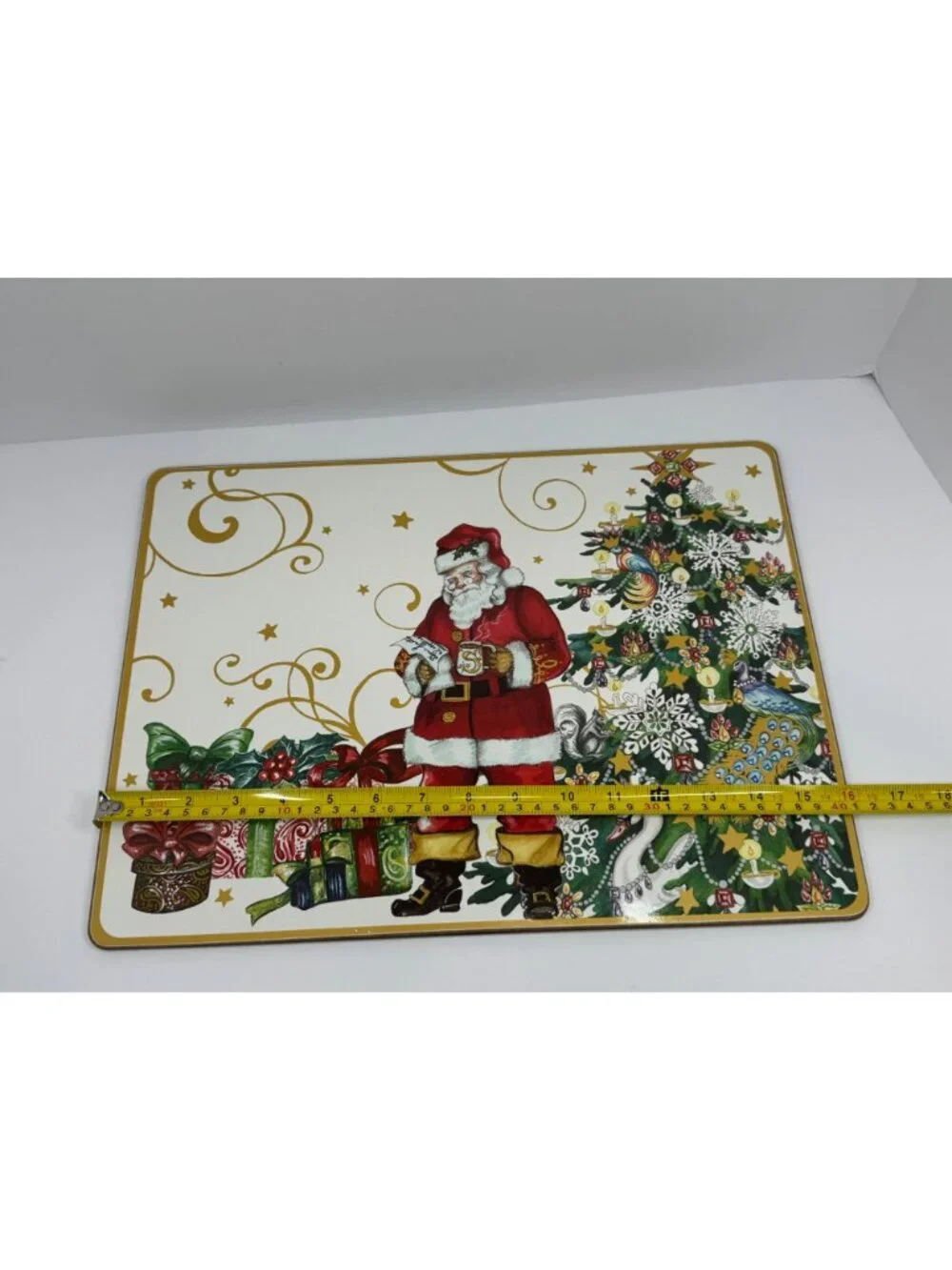 Williams Sonoma Christmas Santa Placemat Cork-Backed Festive Tree & Gifts Design